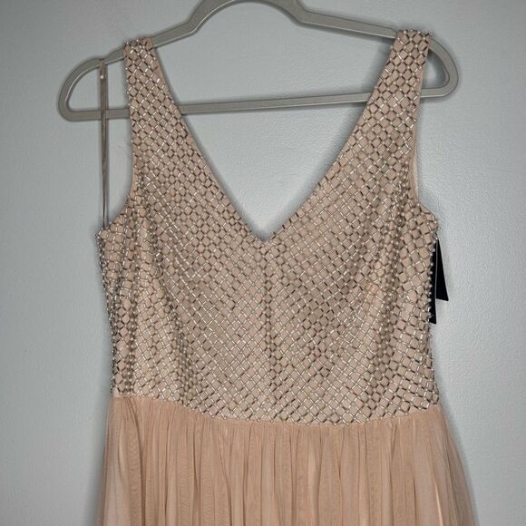 Adriana Papell Pearl Beaded Tulle long Maxi Dress NWT - Picture 6 of 9